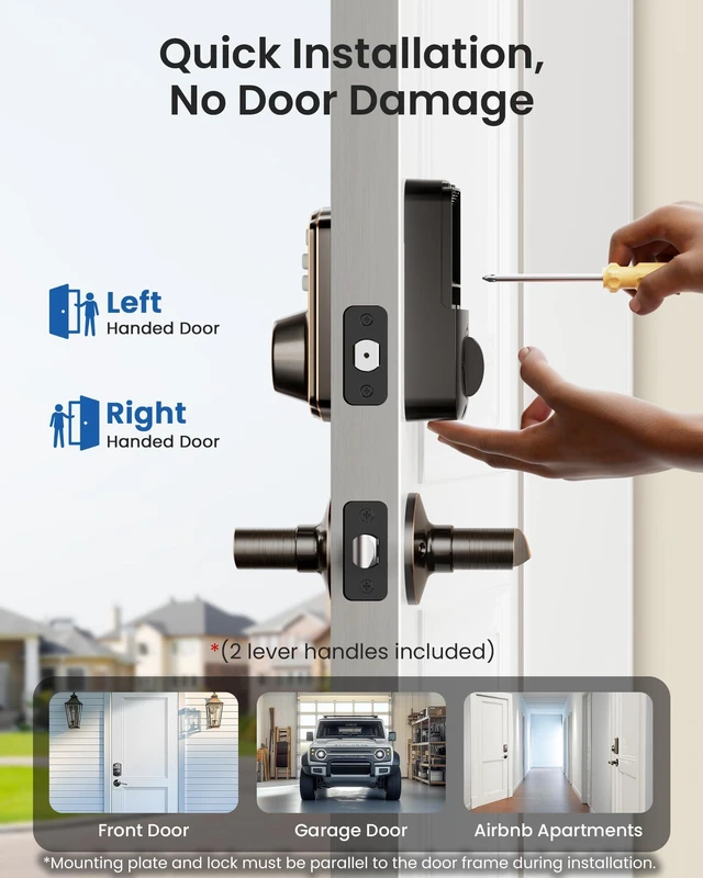 Alt view image 7 of 7 - KS01B Keypad Door Lock with 2 Lever Handles Set, Oil Rubbed Bronze Keyless Entry, 20 Codes, Auto Lock, Anti-Peeping Code, Electronic Deadbolt for Front Door, IP54 Waterproof, Easy Install