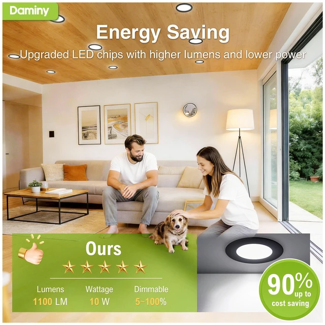 Alt view image 4 of 7 - 12 Pack 6 Inch LED Recessed Lighting, Canless Wafer Downlight 5CCT, Ultra-Thin Recessed Light with Junction Box, Dimmable, 10W 1100LM 120V, IC&Damp Rated