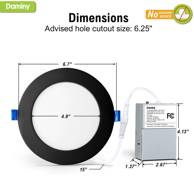 Alt view image 7 of 7 - 12 Pack 6 Inch LED Recessed Lighting, Canless Wafer Downlight 5CCT, Ultra-Thin Recessed Light with Junction Box, Dimmable, 10W 1100LM 120V, IC&Damp Rated