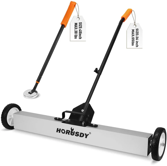 Main image of 36-Inch Rolling Magnetic Sweeper with Wheels | 40-Inch Telescoping Magnetic Pickup Tool | Adjustable Handle | 55-Pound Capacity Heavy-Duty Magnet to Pick Up Nails