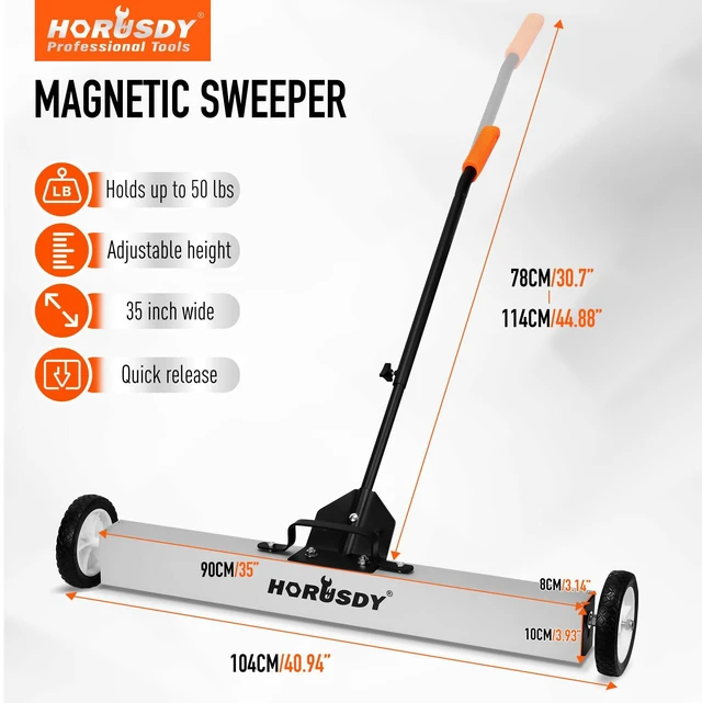 Alt view image 3 of 7 - 36-Inch Rolling Magnetic Sweeper with Wheels | 40-Inch Telescoping Magnetic Pickup Tool | Adjustable Handle | 55-Pound Capacity Heavy-Duty Magnet to Pick Up Nails