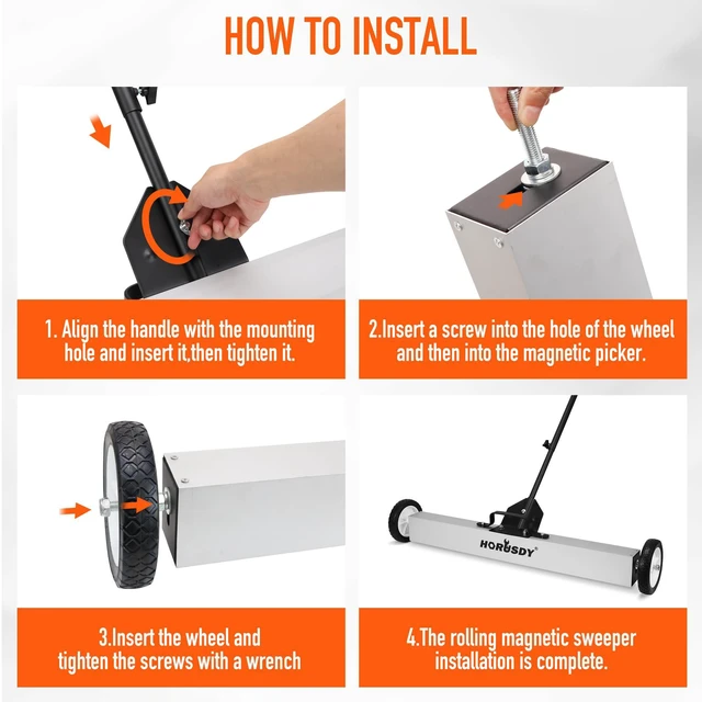 Alt view image 4 of 7 - 36-Inch Rolling Magnetic Sweeper with Wheels | 40-Inch Telescoping Magnetic Pickup Tool | Adjustable Handle | 55-Pound Capacity Heavy-Duty Magnet to Pick Up Nails