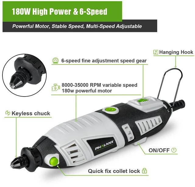 Alt view image 2 of 7 - 180W Rotary Tool Kit, 1.5-Amp 6 Variable Speed with Flex Shaft, 8000-35000RPM Rotary Multi-Tool& 213pcs Accessories Kit, Power Multiuse Set Prefect for Crafting Projects and DIY Creations