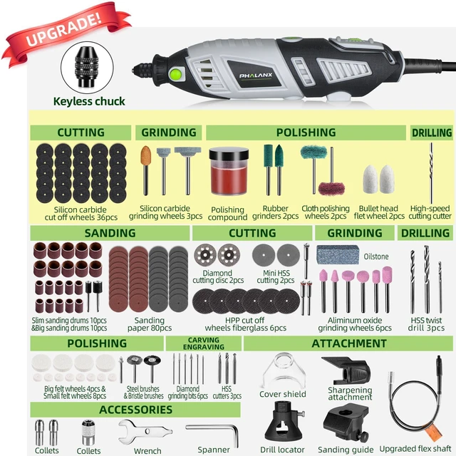 Alt view image 3 of 7 - 180W Rotary Tool Kit, 1.5-Amp 6 Variable Speed with Flex Shaft, 8000-35000RPM Rotary Multi-Tool& 213pcs Accessories Kit, Power Multiuse Set Prefect for Crafting Projects and DIY Creations