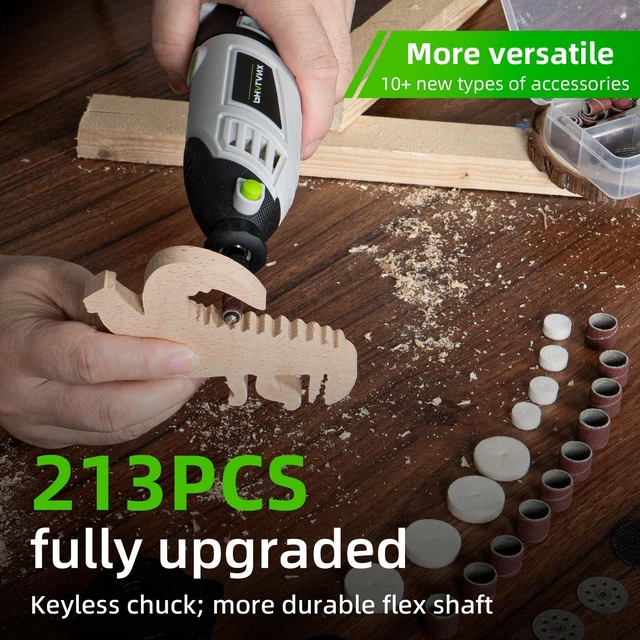 Alt view image 5 of 7 - 180W Rotary Tool Kit, 1.5-Amp 6 Variable Speed with Flex Shaft, 8000-35000RPM Rotary Multi-Tool& 213pcs Accessories Kit, Power Multiuse Set Prefect for Crafting Projects and DIY Creations