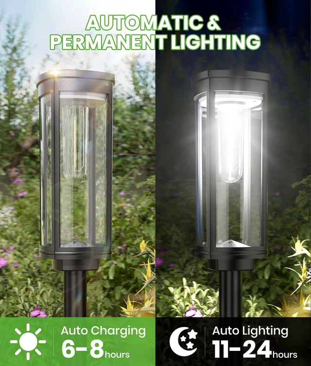 Alt view image 4 of 7 - Solar Walkway Lights, 8 Pack, Cool White, IP65 For pathways and yards, Garden Lights Solar Powered Waterproof pair auto on/off with 1124 h runtime for driveway edges