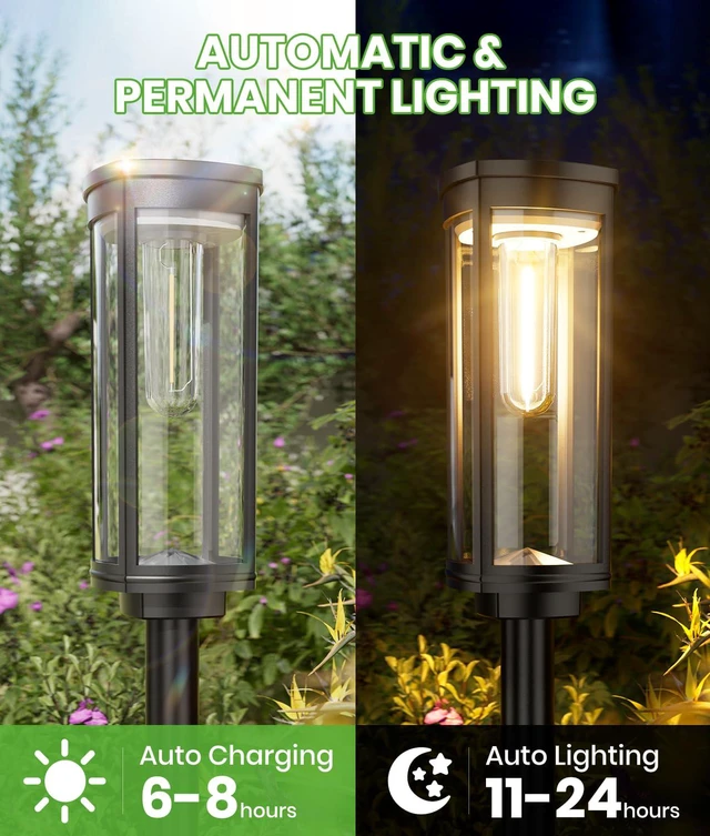 Alt view image 4 of 7 - Solar Pathway Lights, 6 Pack, Warm White, IP65 For pathways and gardens, Tall Sidewalk Lights Waterproof pair auto on/off with 1124 h runtime for garden borders