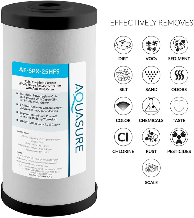 Alt view image 2 of 3 - Fortitude V2 Series AF-SPX-25HFS Sediment/Carbon/Siliphos Anti-Rust Media, Bacteria & Scale Inhibitor, Triple Purpose Whole House Replacement Filter Cartridge For AS-FS-25SPX, Standard Size