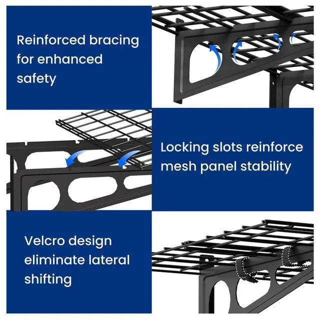 Alt view image 5 of 7 - 1-Pack 2x6ft Garage Shelving Wall-Mounted Storage Rack, Black Heavy-Duty Wall Shelving, Holds Up to 400 lbs, Garage Storage Shelving for Organization & Storage Bins, Classic Series