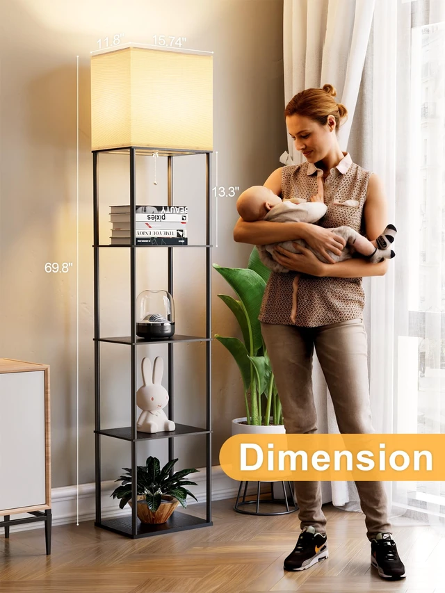 Alt view image 2 of 7 - Large Floor Lamp with Shelves, 5-Tier Tall Floor lamp with for Living Room, Shelf Floor Lamp with 3 CCT LED Bulb, Corner Display Standing Column Lamp, Etagere Organizer Tower Nightstand for Bedroom