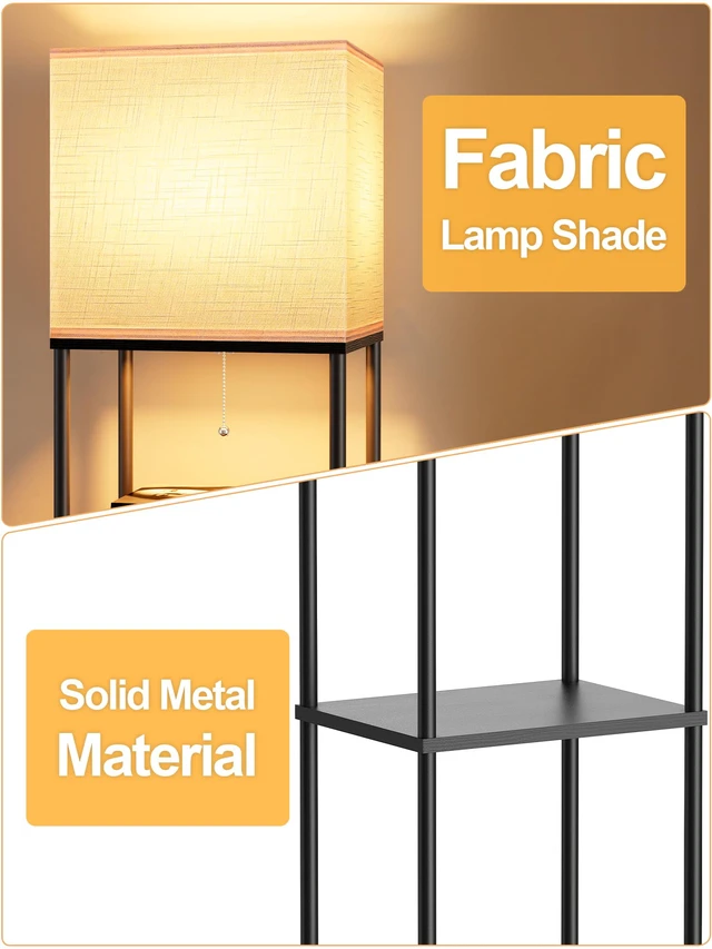 Alt view image 4 of 7 - Large Floor Lamp with Shelves, 5-Tier Tall Floor lamp with for Living Room, Shelf Floor Lamp with 3 CCT LED Bulb, Corner Display Standing Column Lamp, Etagere Organizer Tower Nightstand for Bedroom