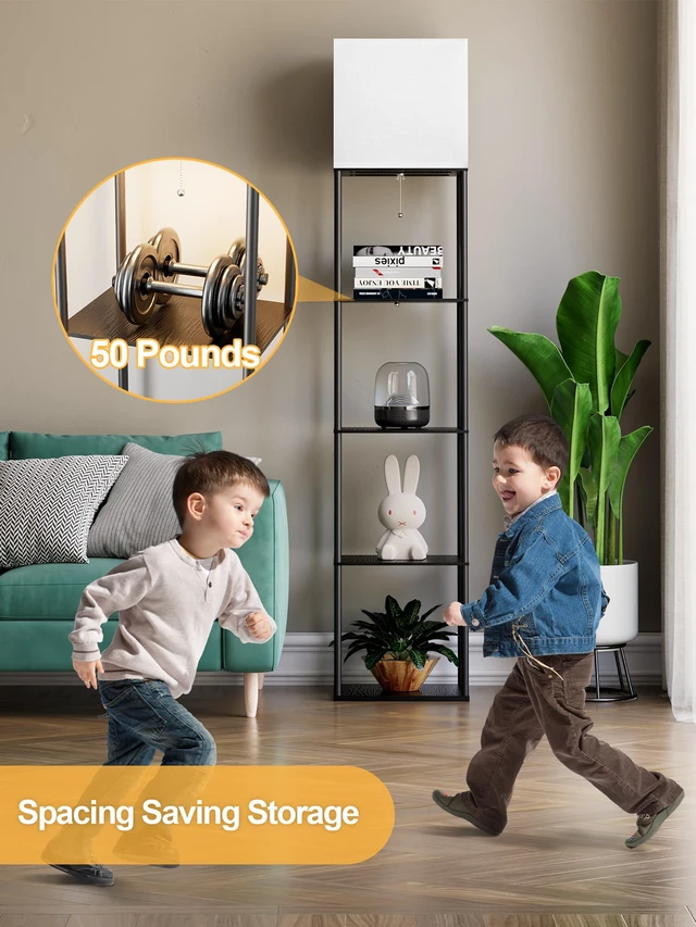 Alt view image 5 of 7 - Large Floor Lamp with Shelves, 5-Tier Tall Floor lamp with for Living Room, Shelf Floor Lamp with 3 CCT LED Bulb, Corner Display Standing Column Lamp, Etagere Organizer Tower Nightstand for Bedroom