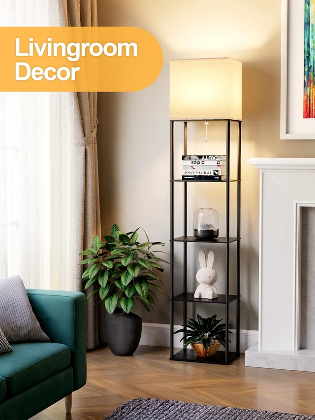 Alt view image 6 of 7 - Large Floor Lamp with Shelves, 5-Tier Tall Floor lamp with for Living Room, Shelf Floor Lamp with 3 CCT LED Bulb, Corner Display Standing Column Lamp, Etagere Organizer Tower Nightstand for Bedroom