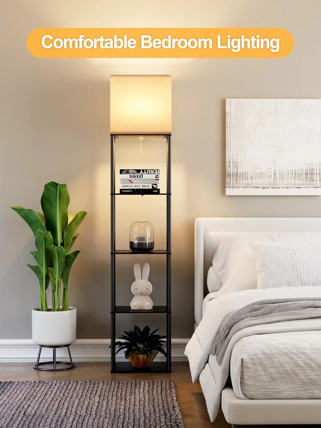 Alt view image 7 of 7 - Large Floor Lamp with Shelves, 5-Tier Tall Floor lamp with for Living Room, Shelf Floor Lamp with 3 CCT LED Bulb, Corner Display Standing Column Lamp, Etagere Organizer Tower Nightstand for Bedroom