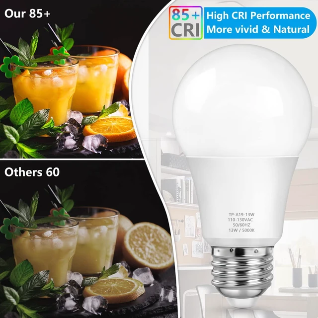 Alt view image 4 of 7 - A19 LED Light Bulbs, 100 Watt Equivalent, Daylight White 5000K, 1500LM, E26 Base, Non-Dimmable, 13W Bright White Bulb, 20-Pack