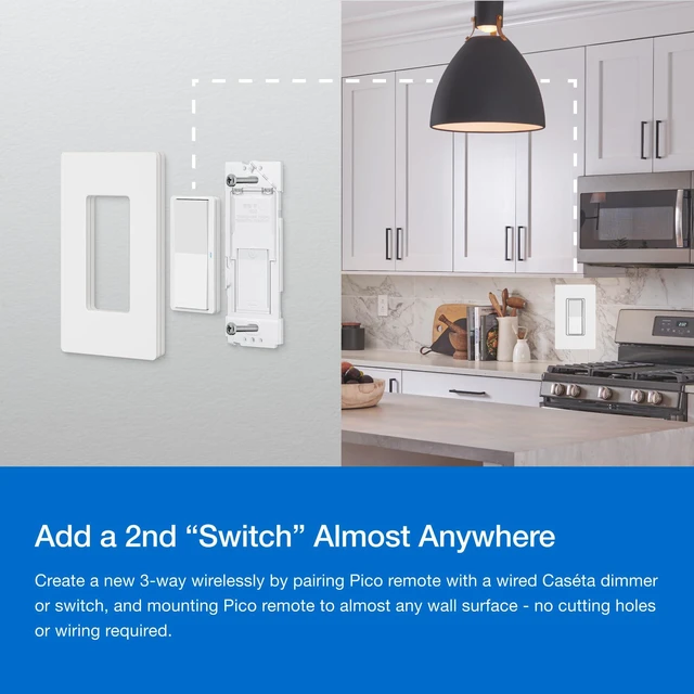 Alt view image 2 of 7 - Claro 3-Way Smart Switch Kit; Switch, Wallplate, Remote & Bracket Wireless 3-way kit allows you to add a second switch anywhere without running wire, DVRF-PKG1S-WH, White