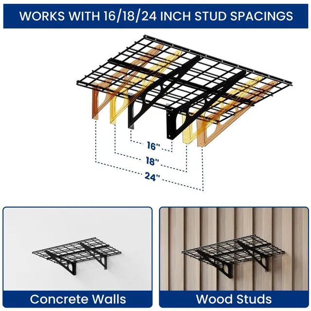 Alt view image 6 of 7 - 1-Pack 2x6ft Garage Shelving Wall-Mounted Storage Rack, Black Heavy-Duty Wall Shelving, Holds Up to 400 lbs, Garage Storage Shelving for Organization & Storage Bins, Classic Series