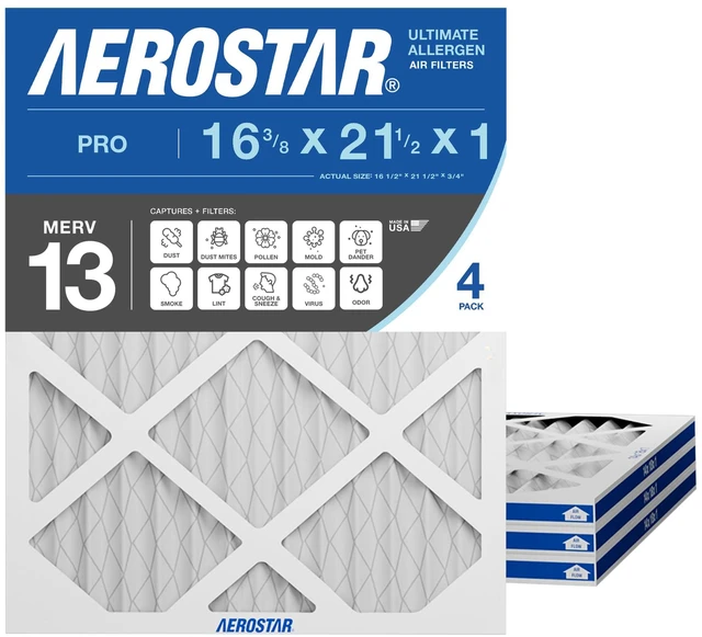Main image of Air Filter 16.375x21.5x1 MERV 13 AC Filter, Furnace Filter, 4 Pack ACTUAL SIZE (16.50 x 21.50 x 0.75) AC Filter, Furnace Filter, Allergies, Dust, Pet Dander & Smoke MERV 13 (MPR 1500)
