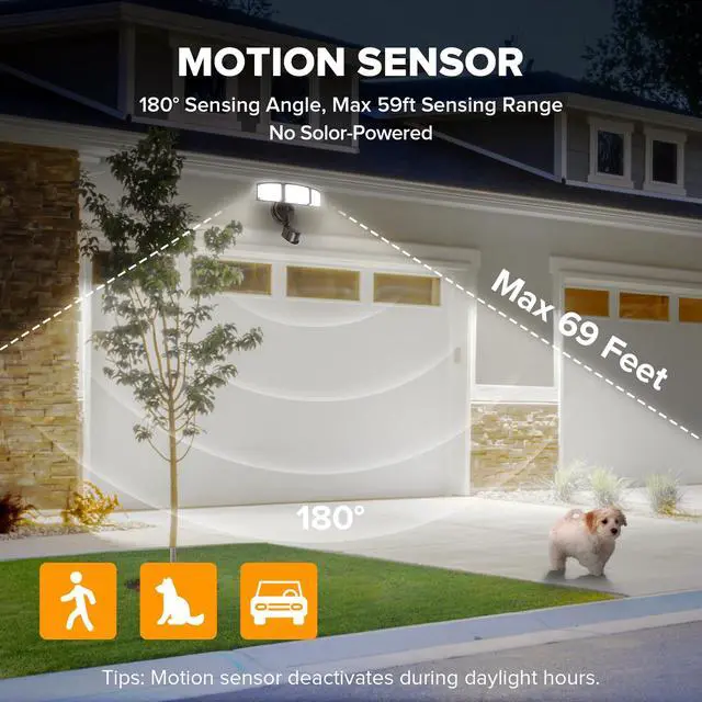 Alt view image 3 of 7 - 2 Pack 72W 7500LM LED Security Lights Motion Sensor Light Outdoor, 5000K Daylight, IP65 Waterproof, Dusk to Dawn, 3-Head Motion Detected Flood Light for Garage, Yard, Porch(Brown)
