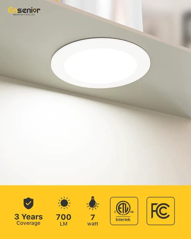 Alt view image 2 of 7 - 4 Inch LED Retrofit Recessed Can Lights, 5CCT, 7W, 700LM, 24 Pack 5%-100% Dimmable, 2700K-5000K Selectable CCT, Flat LED Can Lights, E26 Base Screw In, IC&Damp Rated, ETL&FCC Certified
