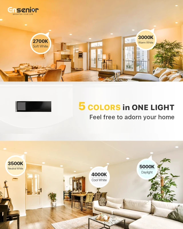 Alt view image 4 of 7 - 4 Inch LED Retrofit Recessed Can Lights, 5CCT, 7W, 700LM, 24 Pack 5%-100% Dimmable, 2700K-5000K Selectable CCT, Flat LED Can Lights, E26 Base Screw In, IC&Damp Rated, ETL&FCC Certified