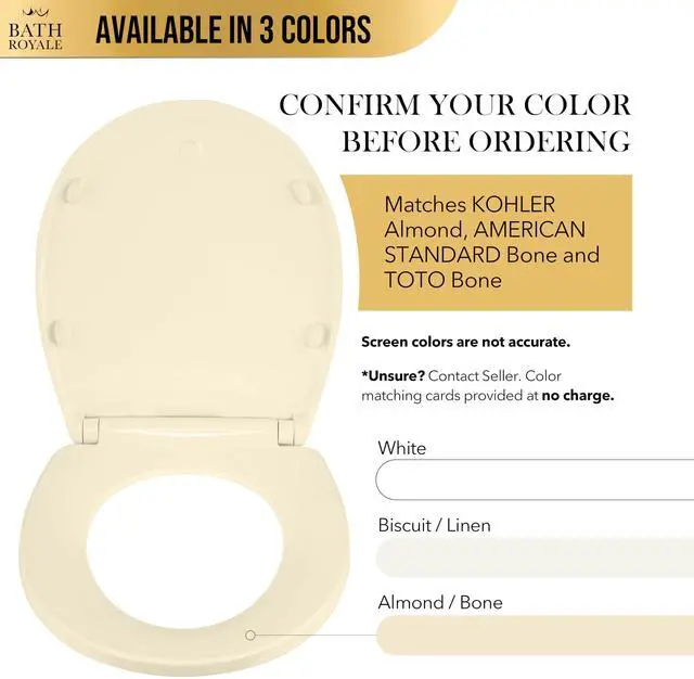 Alt view image 3 of 7 - Toilet Seat Upgrade Round BR500-02 Heavy Duty Quiet Close, Durable, Stain-Resistant and Easy to Clean, Fits All Toilet Brands, Executive Series - Almond/Bone