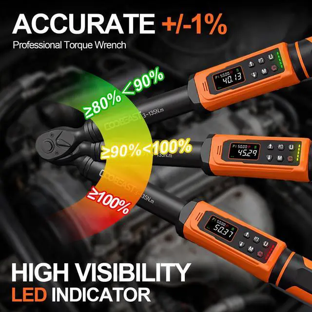 Alt view image 5 of 7 - Digital Torque Wrench 3/8 Drive,Preset Value(1.5-99.5Ft-lbs./2-135 Nm) Buzzer and LED Alert,±2% High Accuracy,72-Tooth, Quick Release,Reversible,Large Screen,for Bike Motorcycle,Gift for Men,DIY