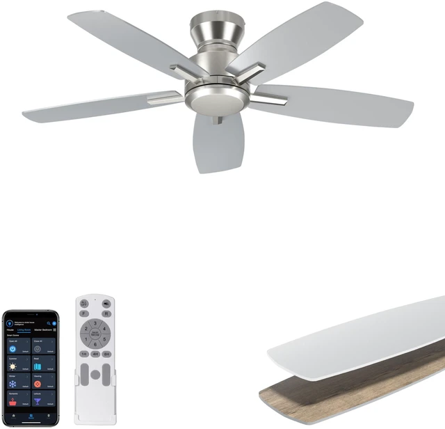 Main image of 42'' Low Profile Ceiling Fan No Light for Bedroom Kitchen, Silver Flush Mount, Remote/APP Control, Quiet Reversible DC Motor, 4400 CFM, for Indoor/Covered Outdoor Patio
