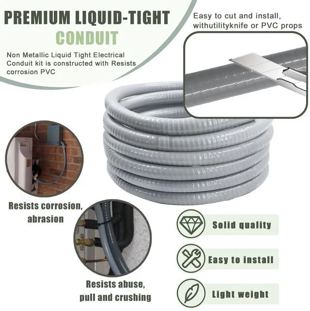 Alt view image 3 of 7 - Liquid-Tight Conduit and Connector Kit - 1/2 Inch 150 FT Non Metallic Liquid Tight Electrical Conduit with 5 Straight and 5 Angle Fittings