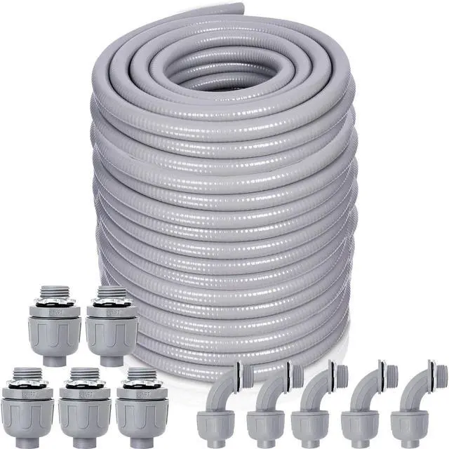 Main image of Liquid-Tight Conduit and Connector Kit - 1/2 Inch 150 FT Non Metallic Liquid Tight Electrical Conduit with 5 Straight and 5 Angle Fittings