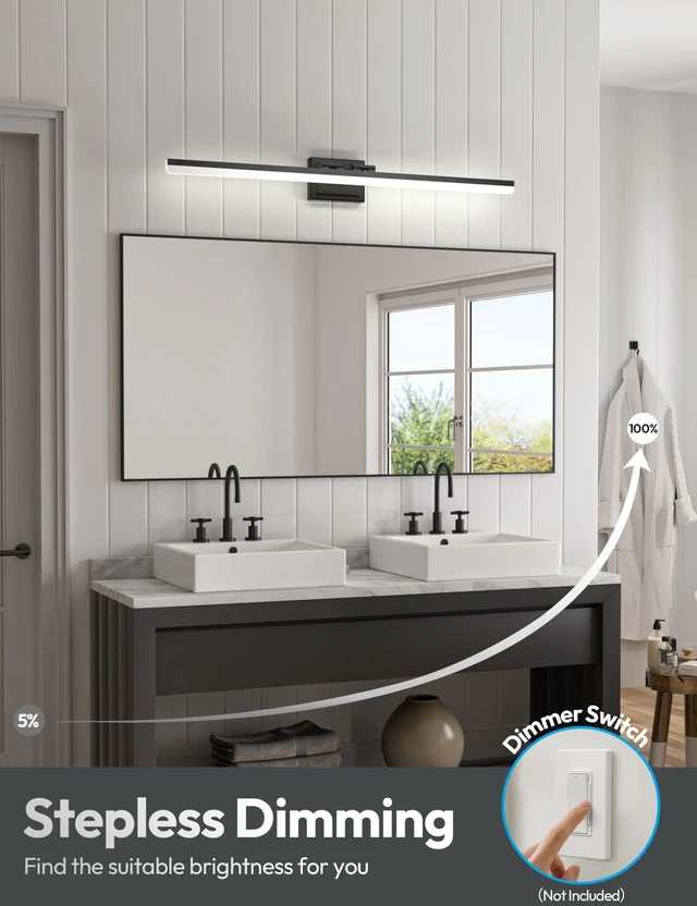 Alt view image 4 of 7 - Modern Bathroom Vanity Light 39.4 inch, 34W Dimmable 5CCT Led Bathroom Light Fixture Over Mirror, Black Bar Vanity Light for Bathrooms Mirror Cabinets Bedroom