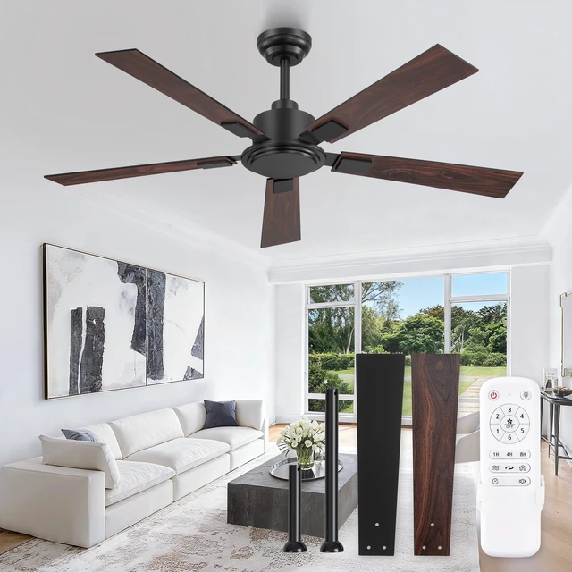 Main image of 52 Inch Ceiling Fan No Light with Remote, 6-Speeds Quiet Reversible DC Motor, Black Ceiling Fan Without Light, Indoor/Outdoor Ceiling Fans for Patios, Living Room, Garage