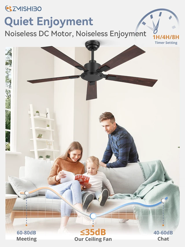 Alt view image 4 of 7 - 52 Inch Ceiling Fan No Light with Remote, 6-Speeds Quiet Reversible DC Motor, Black Ceiling Fan Without Light, Indoor/Outdoor Ceiling Fans for Patios, Living Room, Garage