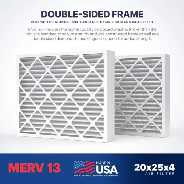 Alt view image 5 of 7 - TruFilter 16x25x4 (15.5 x 24.5 x 3.63 Slim Fit) MERV 13 Air Filter (2-Pack) - MADE IN USA - Air Conditioner HVAC AC Furnace Filters Health, Allergies, Mold, Bacteria, Smoke, MPR 1900 FPR 10
