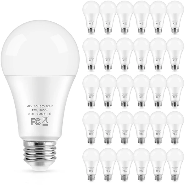 Main image of LED Light Bulbs, 100 Watt Equivalent A19 LED Bulbs, 13W 5000K Daylight White 1500 Lumens Non-Dimmable Bright E26 Edison Medium Screw Bulbs for Home Bedroom Living Room Office Outdoor Lamp, 30-Pack