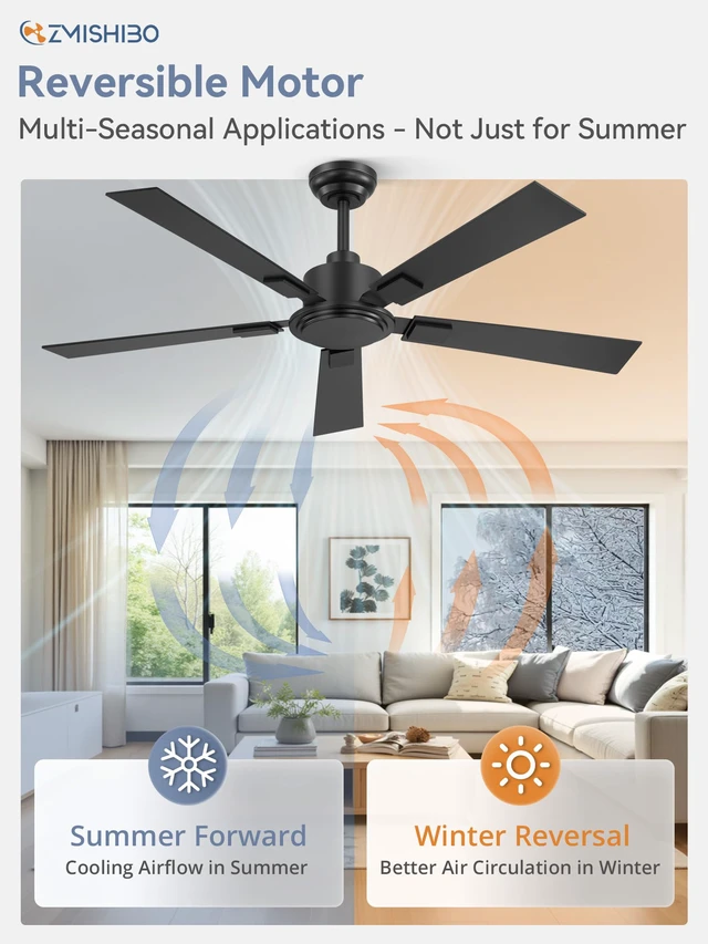 Alt view image 6 of 7 - 52 Inch Ceiling Fan No Light with Remote, 6-Speeds Quiet Reversible DC Motor, Black Ceiling Fan Without Light, Indoor/Outdoor Ceiling Fans for Patios, Living Room, Garage