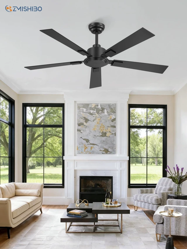 Alt view image 7 of 7 - 52 Inch Ceiling Fan No Light with Remote, 6-Speeds Quiet Reversible DC Motor, Black Ceiling Fan Without Light, Indoor/Outdoor Ceiling Fans for Patios, Living Room, Garage