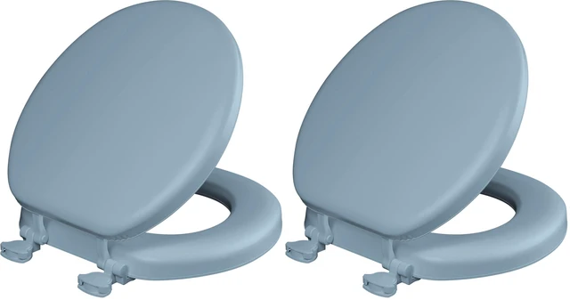 Main image of Padded Toilet Seat, Cushioned Soft Vinyl over Wood Core Seat, Secure Hinges, Easy Clean, Made in USA, Round, Sky Blue (Pack of 2)