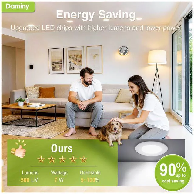 Alt view image 4 of 7 - 12 Pack 3 Inch LED Recessed Lighting, Canless Wafer Downlight 5CCT, Ultra-Thin Recessed Light with Junction Box, Dimmable, 7W 500LM 120V, IC&Damp Rated