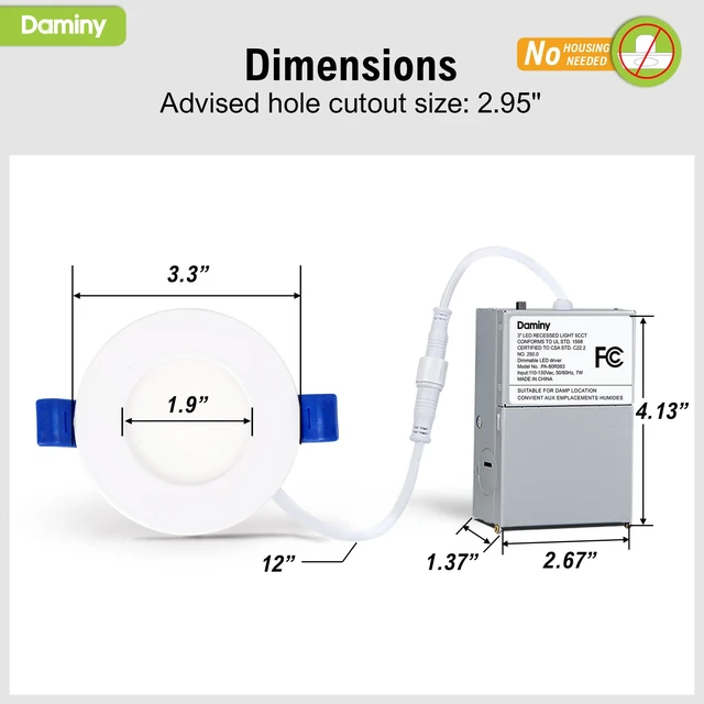 Alt view image 5 of 7 - 12 Pack 3 Inch LED Recessed Lighting, Canless Wafer Downlight 5CCT, Ultra-Thin Recessed Light with Junction Box, Dimmable, 7W 500LM 120V, IC&Damp Rated