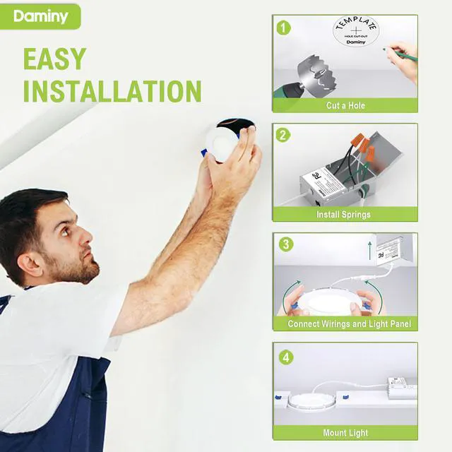 Alt view image 6 of 7 - 12 Pack 3 Inch LED Recessed Lighting, Canless Wafer Downlight 5CCT, Ultra-Thin Recessed Light with Junction Box, Dimmable, 7W 500LM 120V, IC&Damp Rated