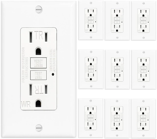 Main image of (15 AMP-10 Pack) GFCI Outlet WR White Tamper Resistant, Weather Resistant GFI Receptacle with Self-Test, LED Indicator,UL Listed, Easy Install Ground Fault Outlet for Outdoor Use & Bathroom