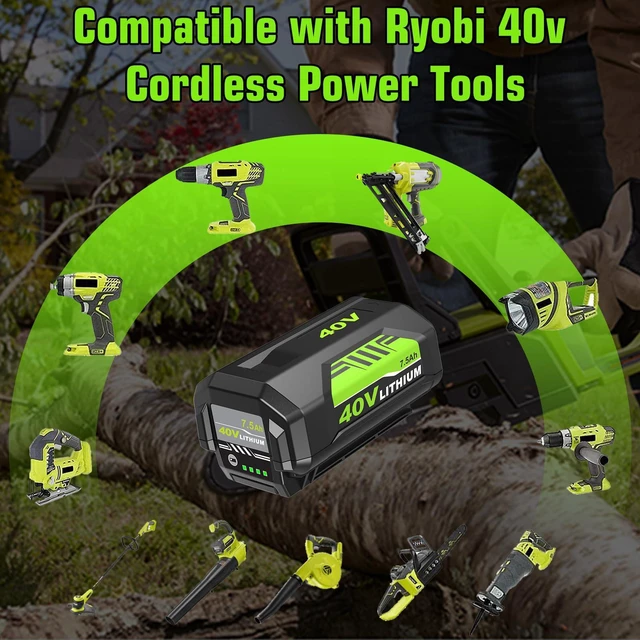 Alt view image 6 of 7 - 2Packs Lithium Replacement Battery Compatible with Ryobi 40V Battery 7.5Ah OP4050A OP40601 OP4040 OP4030 OP4050 OP40261 OP40201 OP40401 Cordless Power Tools with LED Indicator