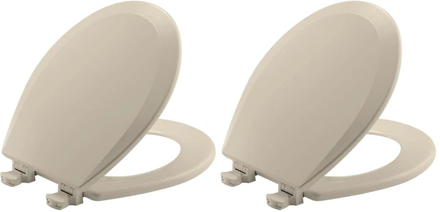 Main image of 500EC Durable Wood Toilet Seat with Easy Clean Hinges, Made in USA, Round, Almond (Pack of 2)