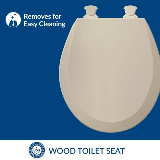 Alt view image 2 of 6 - 500EC Durable Wood Toilet Seat with Easy Clean Hinges, Made in USA, Round, Almond (Pack of 2)