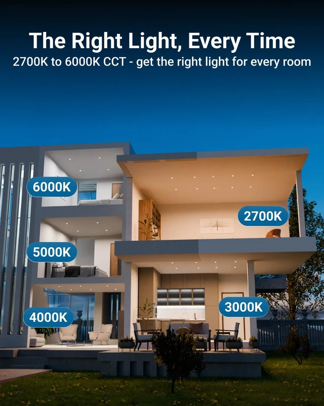 Alt view image 6 of 7 - 12 Pack 3 Inch Recessed Lighting LED, 5CCT, Canless, Slim, 6W=50W Selectable CCT 2700K/3000K/4000K/5000K/6000K, 550LM, Includes Junction Box, Dimmable, Ceiling Downlight, Slim Wafer Lighting