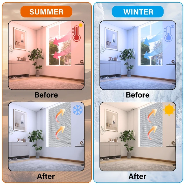 Alt view image 6 of 7 - Window Insulation Roll 48IN x 50FT Reflective Heat Shield Bubble Film Double-Sided Aluminum Foil Insulation Weatherproof Garage Door Cover for Windows RV Basement Winter Summer