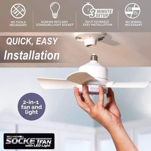 Alt view image 2 of 6 - Socket Breeze Light 5-Speed Deluxe LED Ceiling Fans with Lights and Remote Control For Bedroom, Kitchen, Living Room,1000 Lumens / 5000 Kelvins As Seen On TV (Pack of 2)