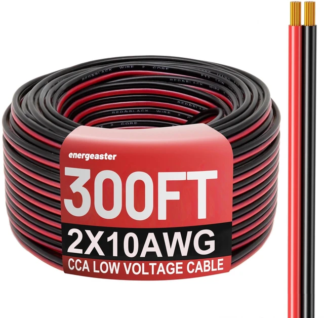 Main image of 10 Gauge Wire 300FT, 10AWG Automotive Wire Electrical Wire 2 Conductors Red Black Cable, Low Voltage Copper Clad Aluminum Extension Cord for Speaker Wire, LED, Automotive 12V/24V DC