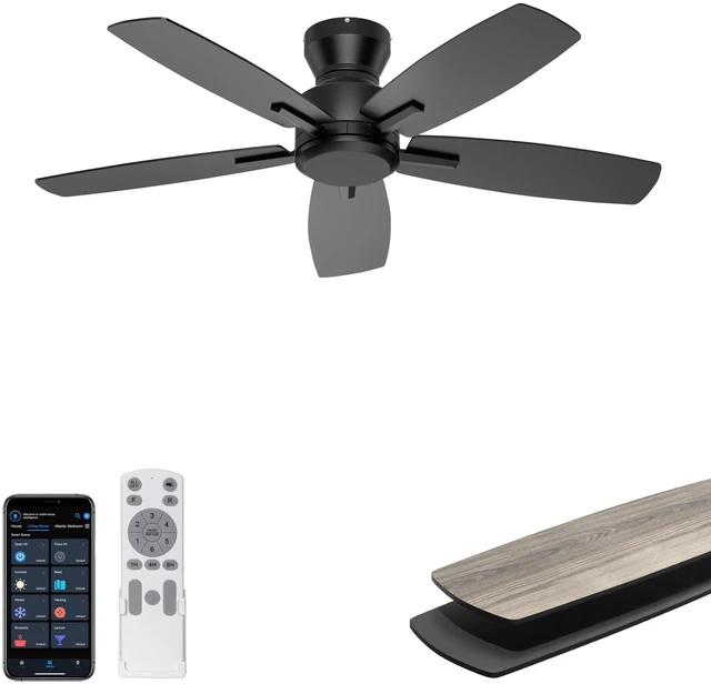 Main image of 42'' Low Profile Ceiling Fan No Light for Bedroom Kitchen, Black Flush Mount, Remote/APP Control, Quiet Reversible DC Motor, 4400 CFM, for Indoor/Covered Outdoor Patio
